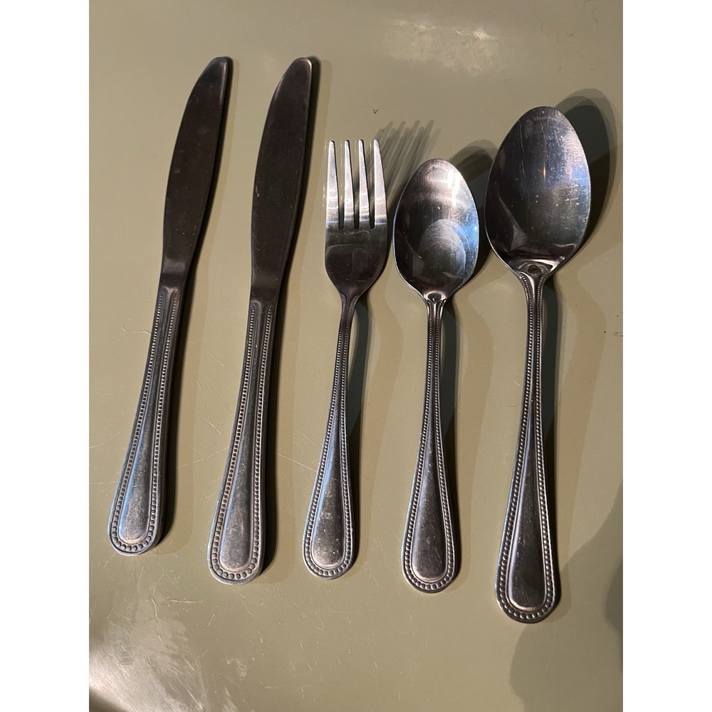Thomson Stainless Bead Flatware Dessert Fork, Soup Spoon, Teaspoon, Knives - 5